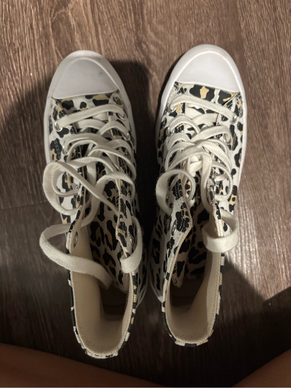 Converse High-Top Sneakers in Cream and Black Leopard Print